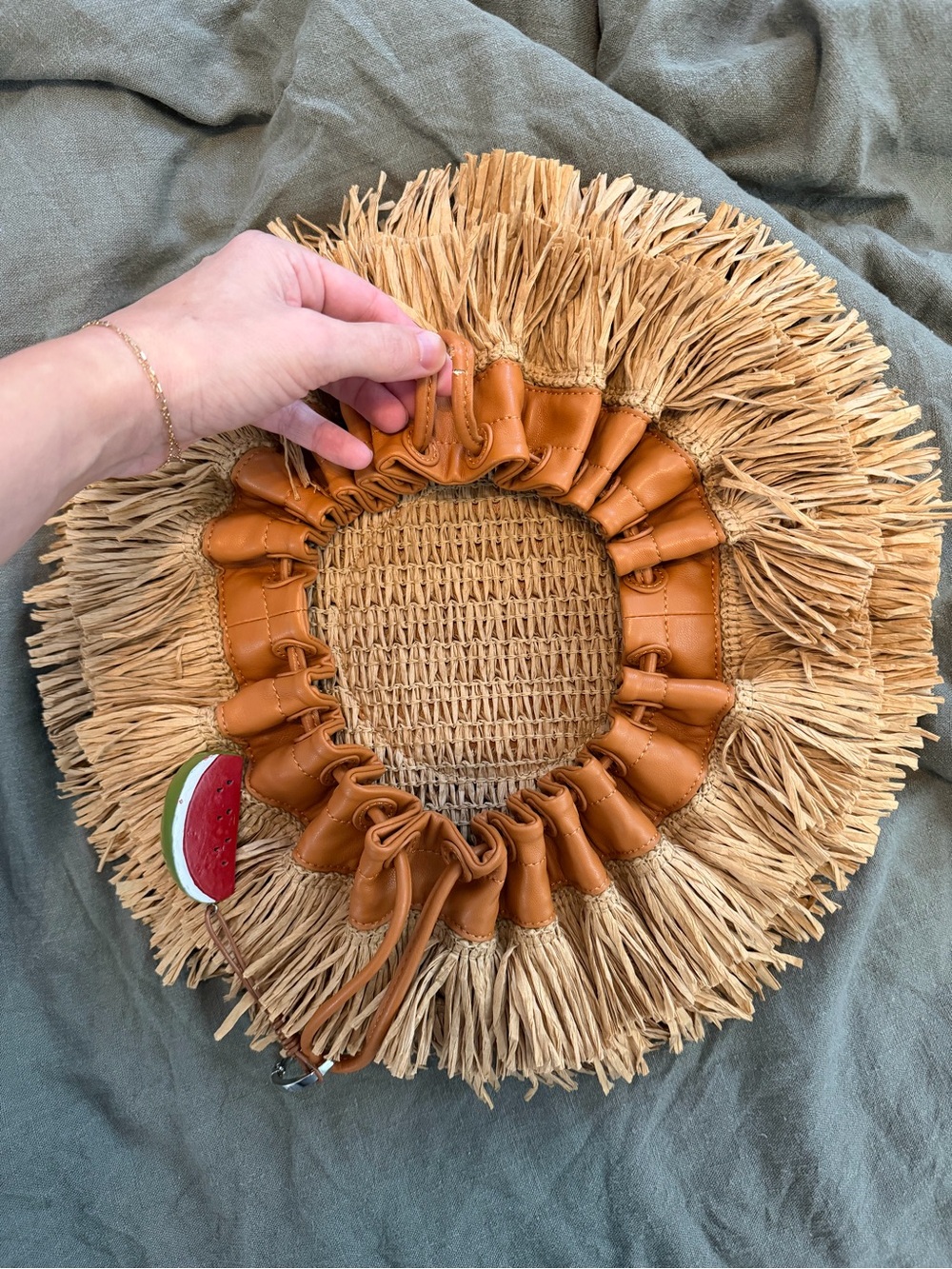 Simon Miller Scrunch Raffia Fringe Bag Pouch Clutch - Picture 6 of 9